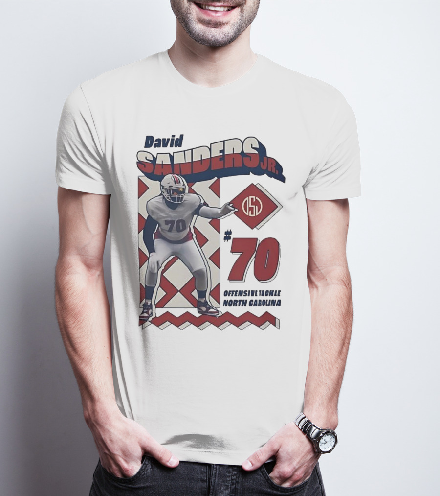 David Sanders Jr. 70 Offensive Tackle North Carolina Retro Football T-Shirt
