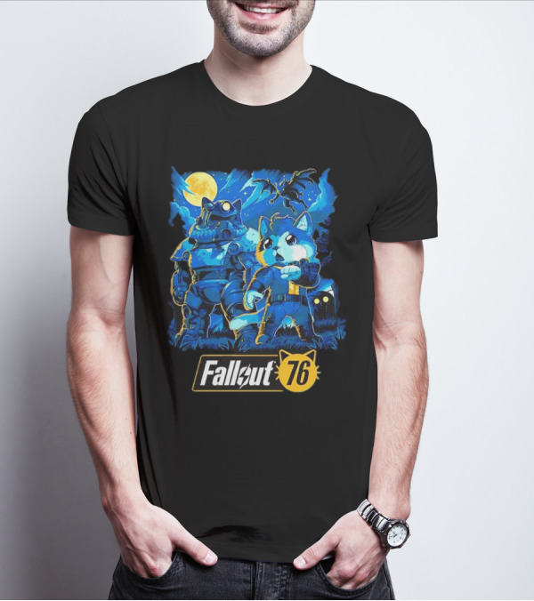 Fallout 76 Dog Costume Post-Apocalyptic Adventure Moonlit Scene T-Shirt