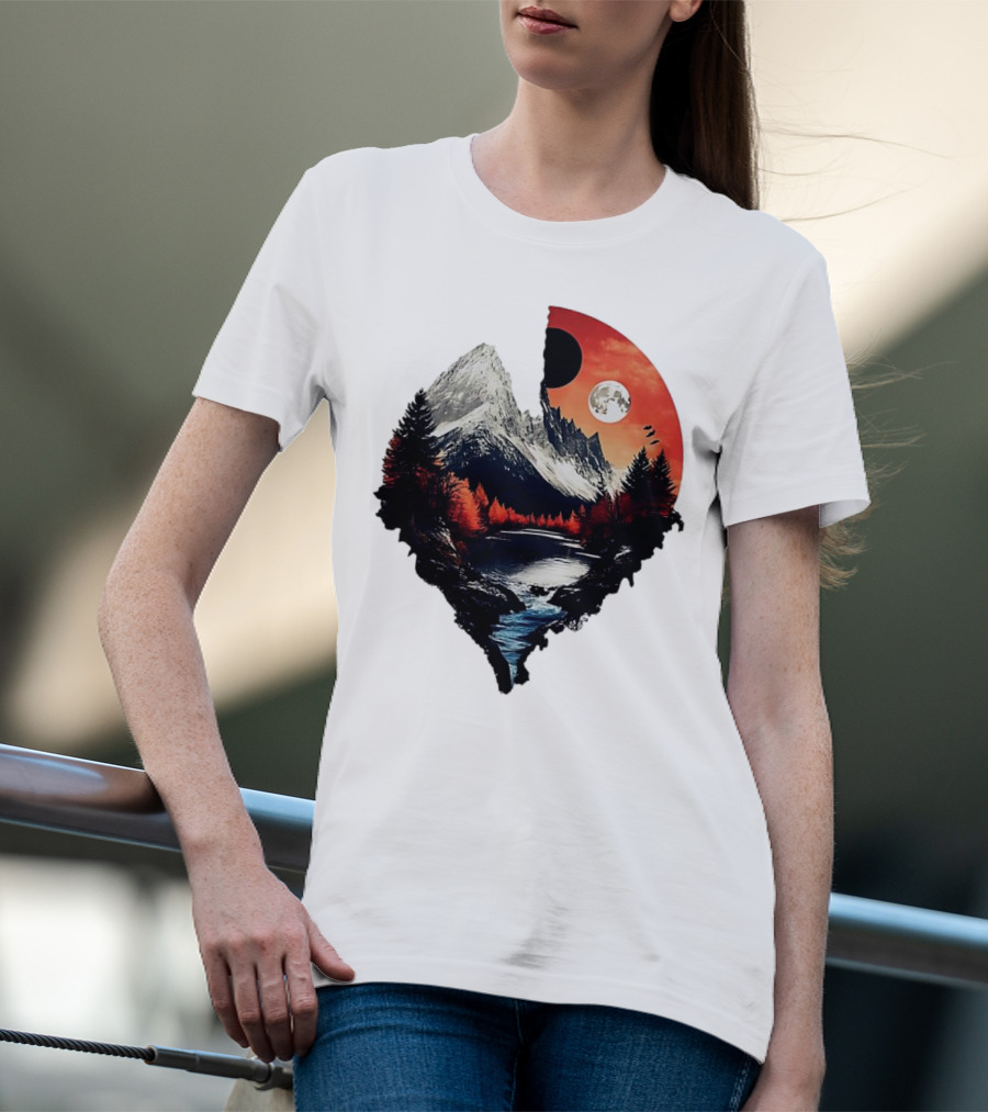 For Friends Family Couple Nature Mountain Sunset River Moon Forest T-Shirt
