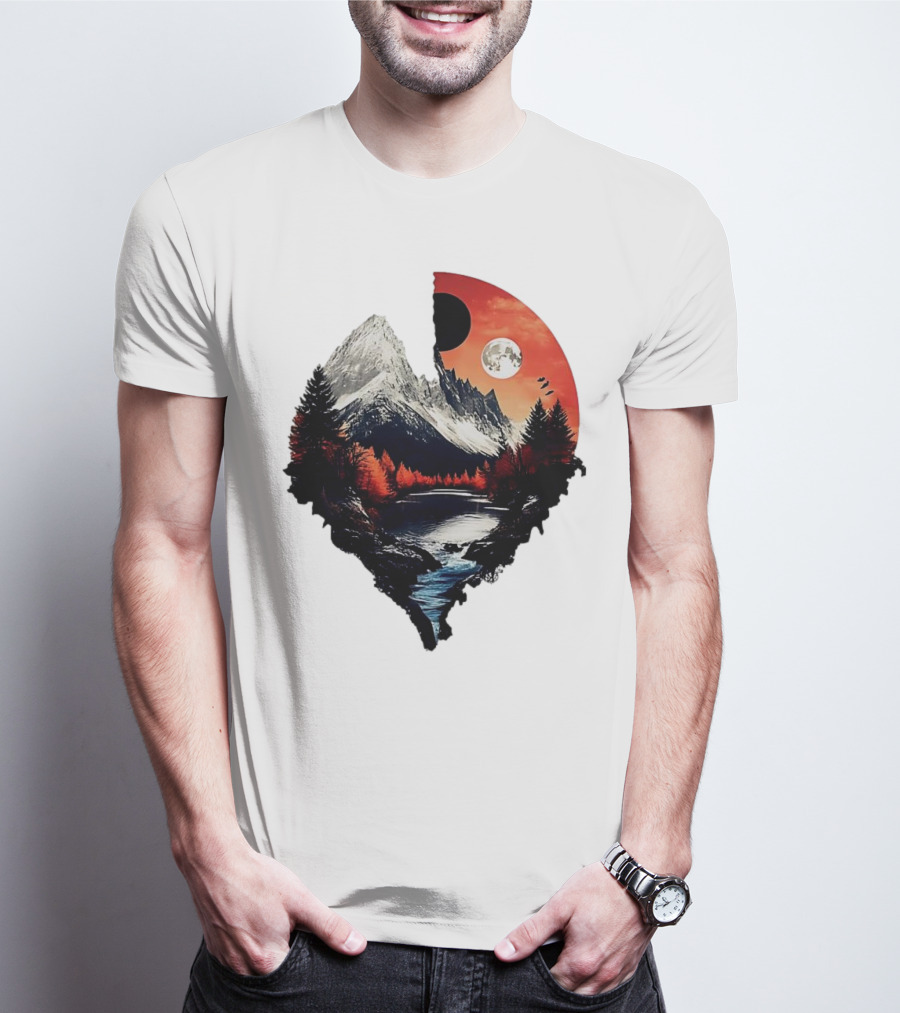 For Friends Family Couple Nature Mountain Sunset River Moon Forest T-Shirt