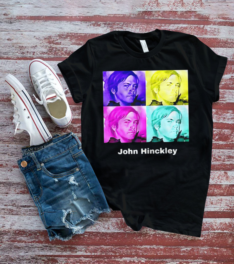 John Hinckley Pop Art Portrait Quad Color Blocks T-Shirt