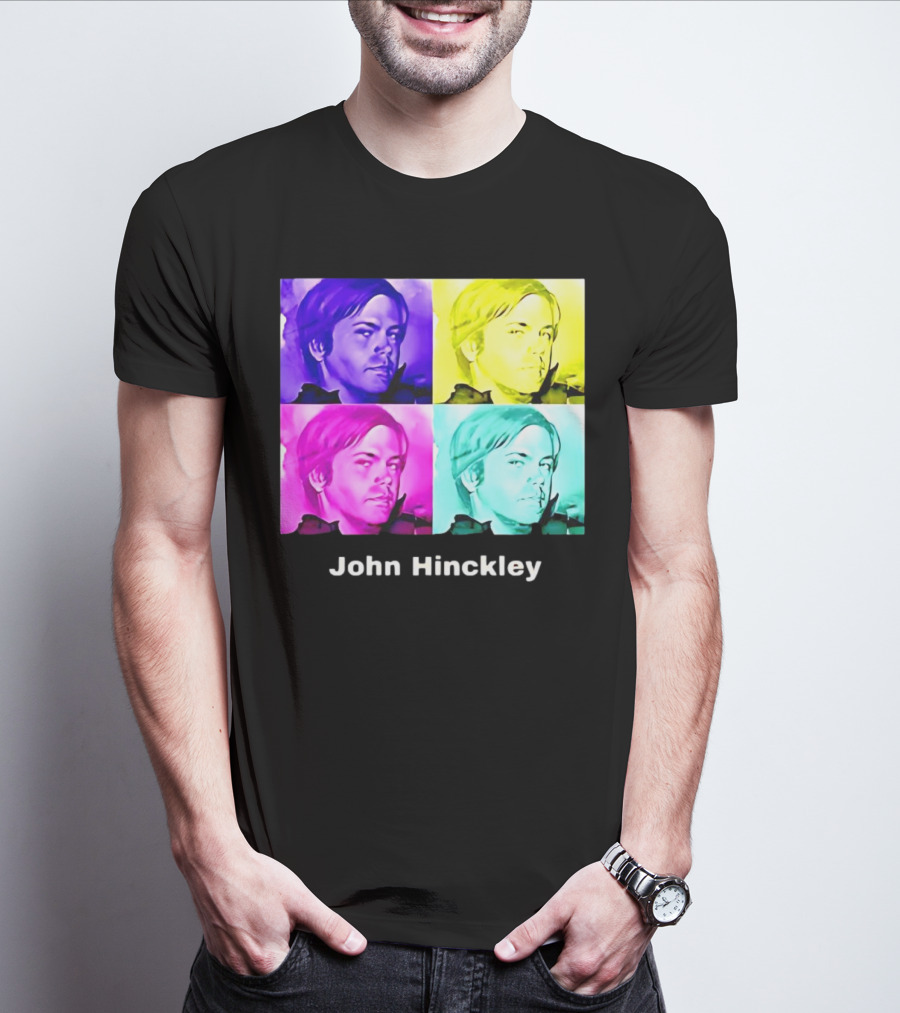 John Hinckley Pop Art Portrait Quad Color Blocks T-Shirt