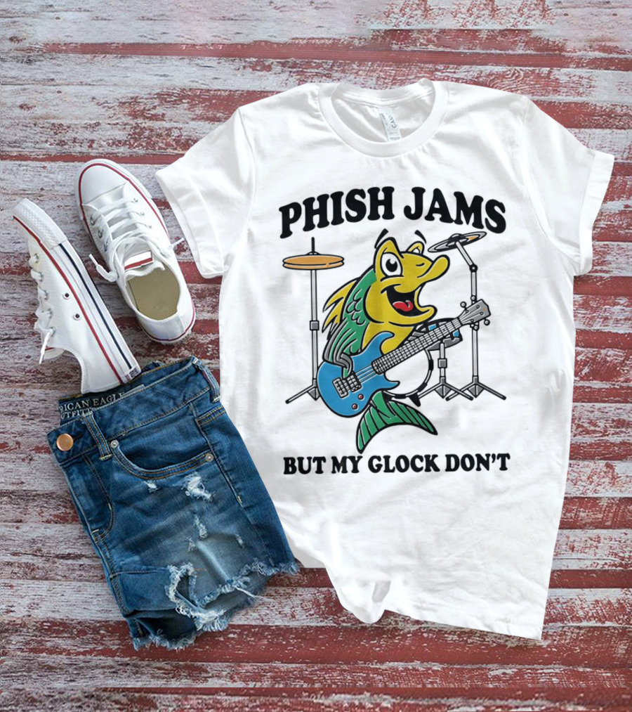 Phish Jams But My Glock Don’t Fish Guitar Drums Cartoon T-Shirt