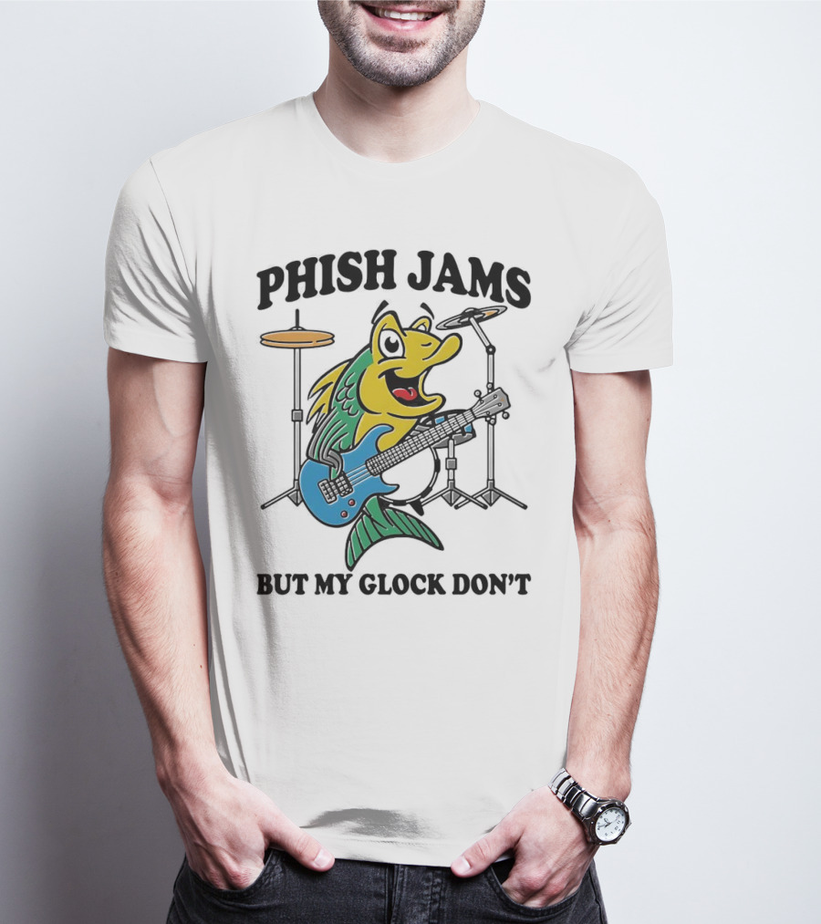 Phish Jams But My Glock Don’t Fish Guitar Drums Cartoon T-Shirt