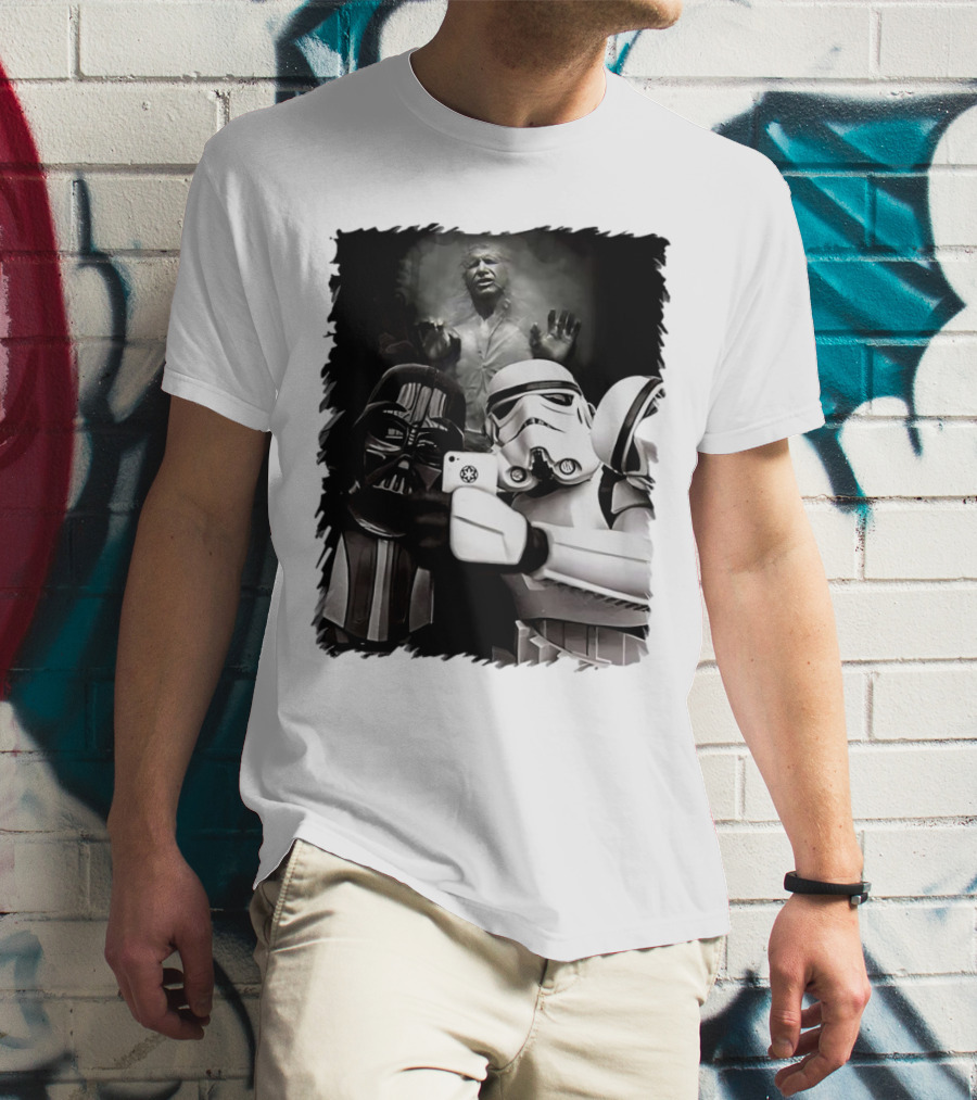 Star Wars Darth Vader And Stormtrooper Taking Selfie With Han Solo Frozen In Carbonite T-Shirt