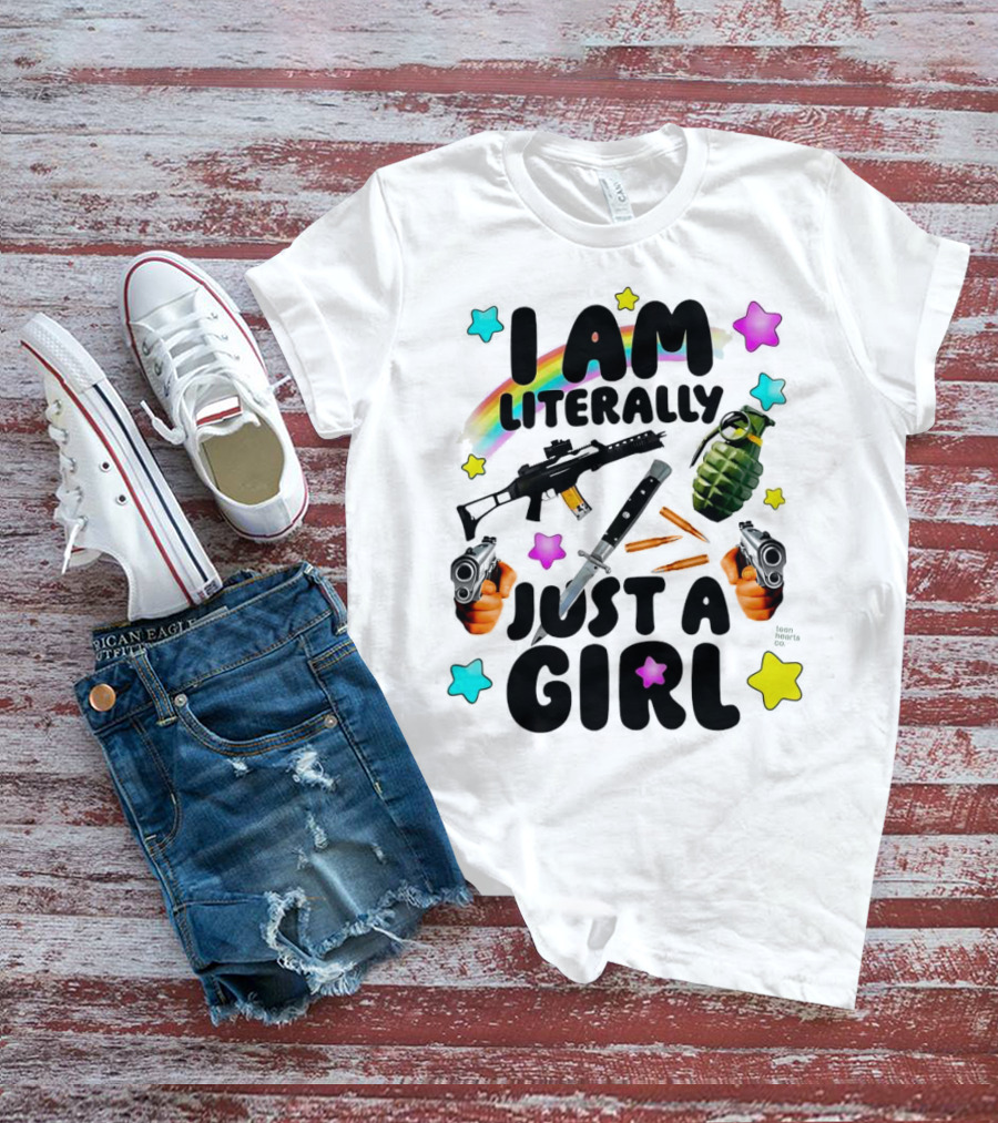 I Am Literally Just A Girl Rainbow Grenade Stars Guns T-Shirt