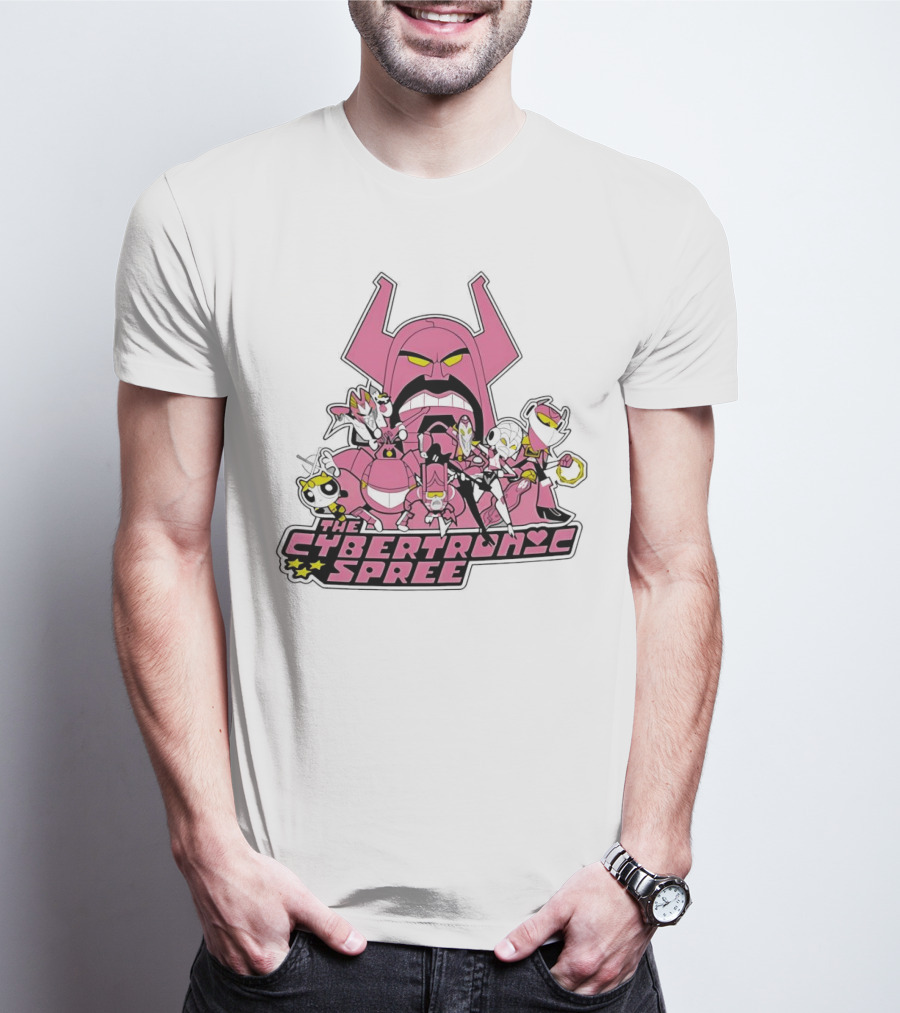 The Cybertronic Spree Cartoon Characters With Robot Helmets And Pink Armor T-Shirt