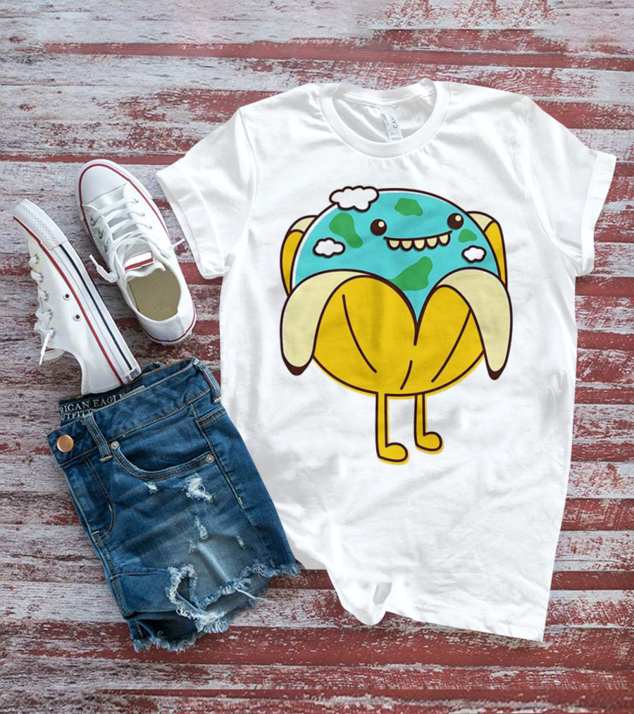 The World Has Gone Bananas Earth In A Peel With Clouds And Smiley Face T-Shirt