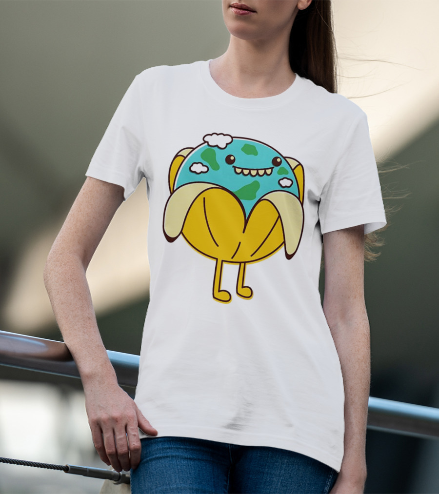 The World Has Gone Bananas Earth In A Peel With Clouds And Smiley Face T-Shirt