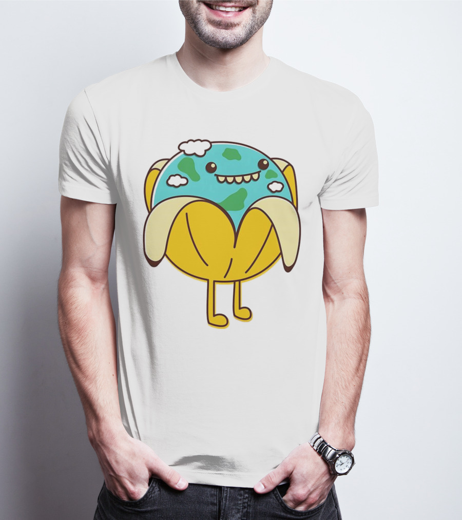 The World Has Gone Bananas Earth In A Peel With Clouds And Smiley Face T-Shirt