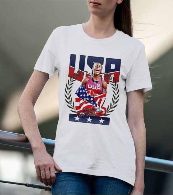 USA Sha’Carri Richardson Gold Medal Celebration American Flag T-Shirt