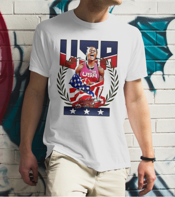 USA Sha’Carri Richardson Gold Medal Celebration American Flag T-Shirt