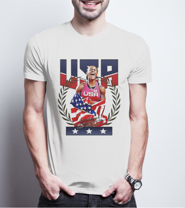 USA Sha’Carri Richardson Gold Medal Celebration American Flag T-Shirt