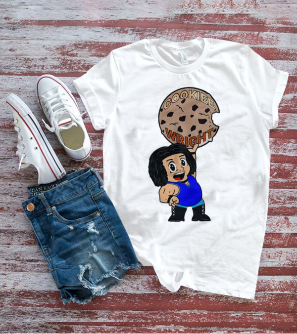 COOKIEE WRIGHT Cartoon Character Holding Chocolate Chip Cookie T-Shirt
