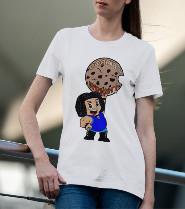 COOKIEE WRIGHT Cartoon Character Holding Chocolate Chip Cookie T-Shirt