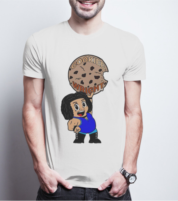 COOKIEE WRIGHT Cartoon Character Holding Chocolate Chip Cookie T-Shirt