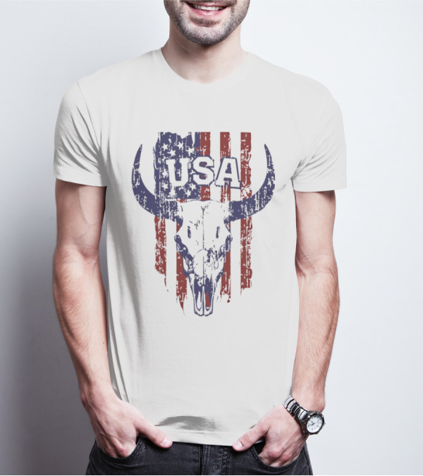 USA Buffalo Skull American Flag Patriotic T-Shirt