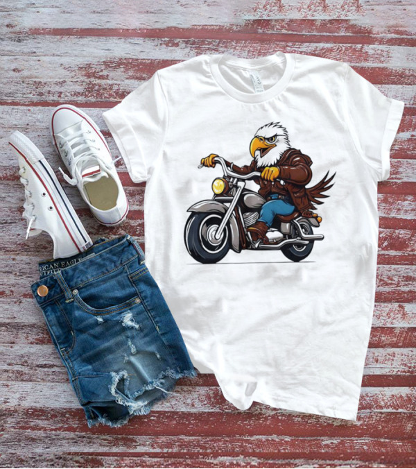 Eagle Riding Motorcycle In Brown Jacket And Blue Jeans T-Shirt