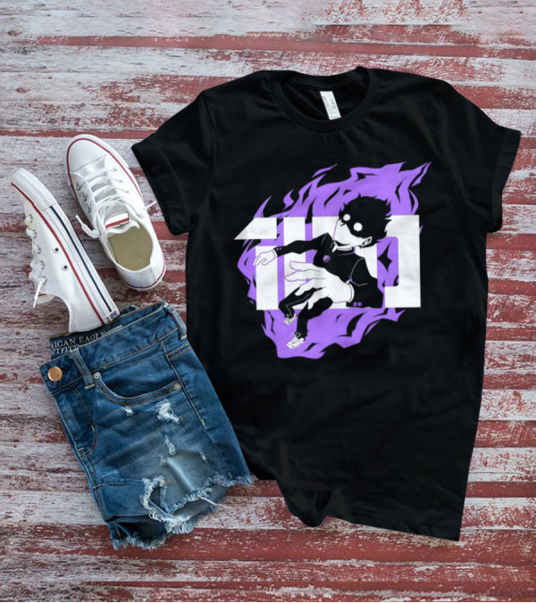 Mob Psycho 100 Psyched Out Character With Purple Aura And Bold Typography T-Shirt
