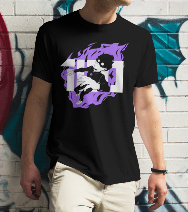 Mob Psycho 100 Psyched Out Character With Purple Aura And Bold Typography T-Shirt