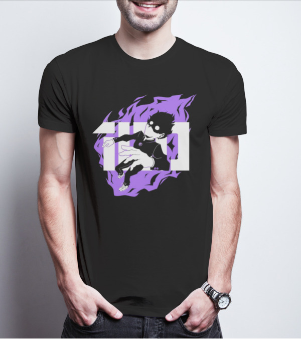Mob Psycho 100 Psyched Out Character With Purple Aura And Bold Typography T-Shirt