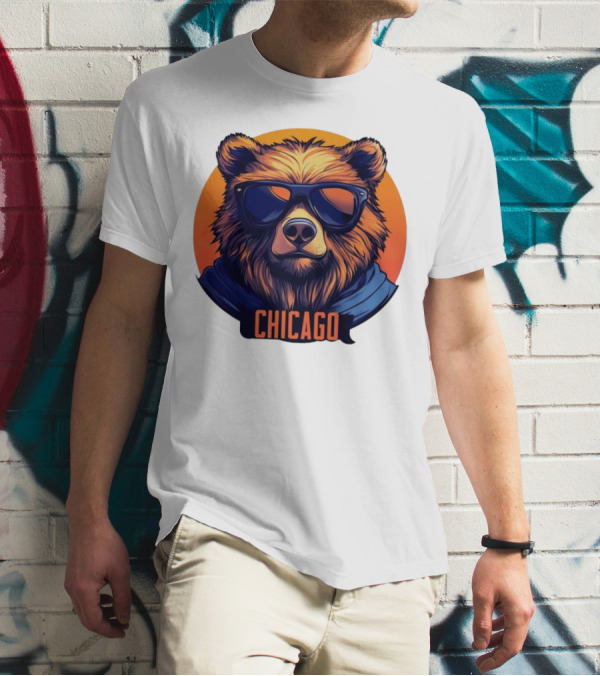Da Bear Chicago Sunglasses Sunset Circle T-Shirt