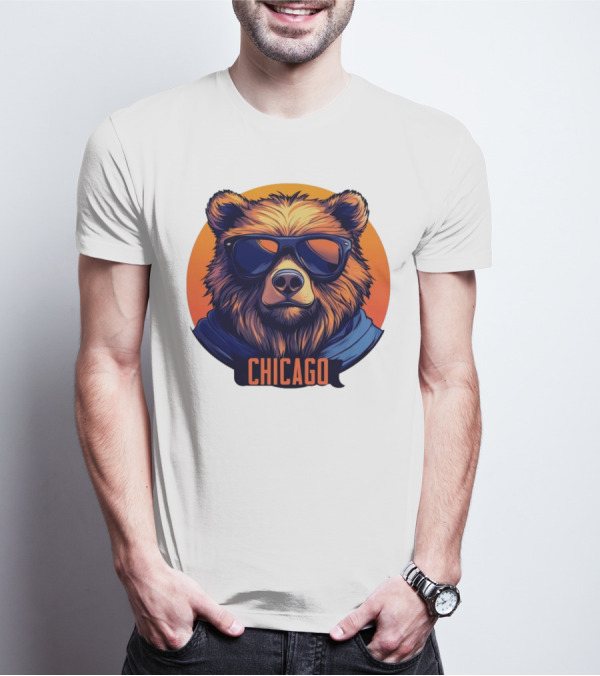 Da Bear Chicago Sunglasses Sunset Circle T-Shirt