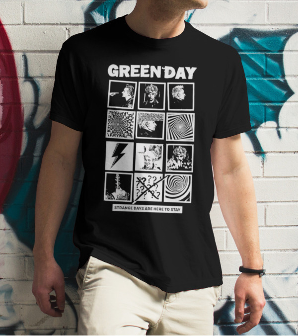 Green Day Strange Days Are Here To Stay Comic Strip Collage With Faces And Abstract T-Shirt