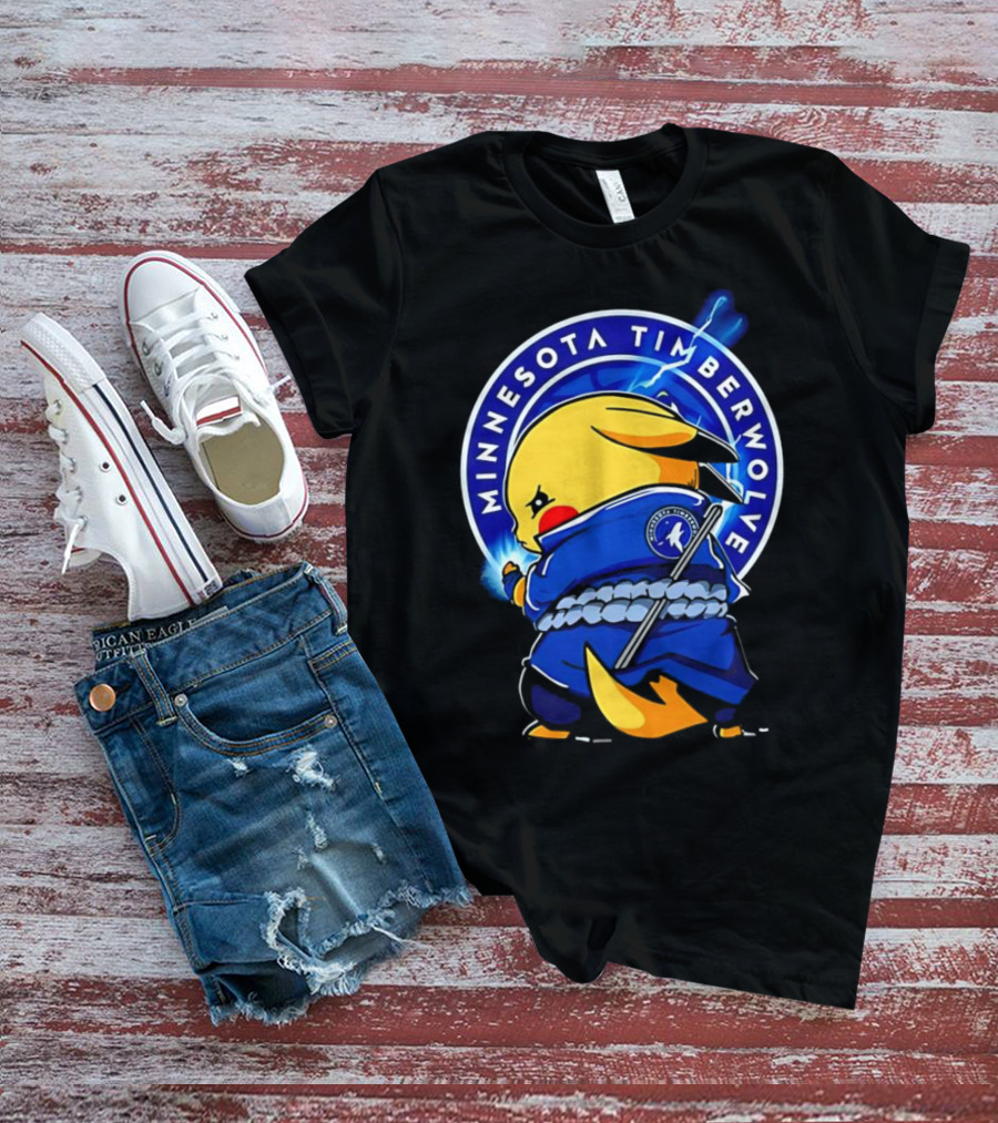 Minnesota Timberwolves Pikachu Uchiha Sasuke Crossover Lightning T-Shirt