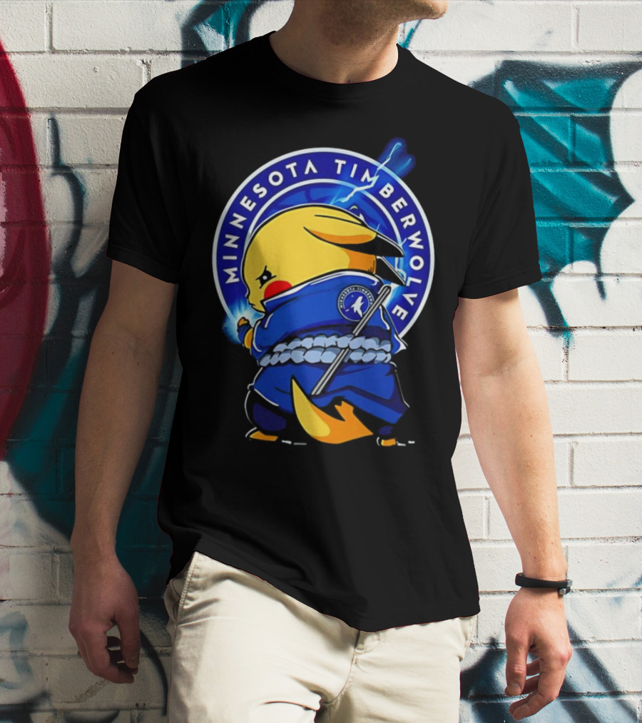 Minnesota Timberwolves Pikachu Uchiha Sasuke Crossover Lightning T-Shirt