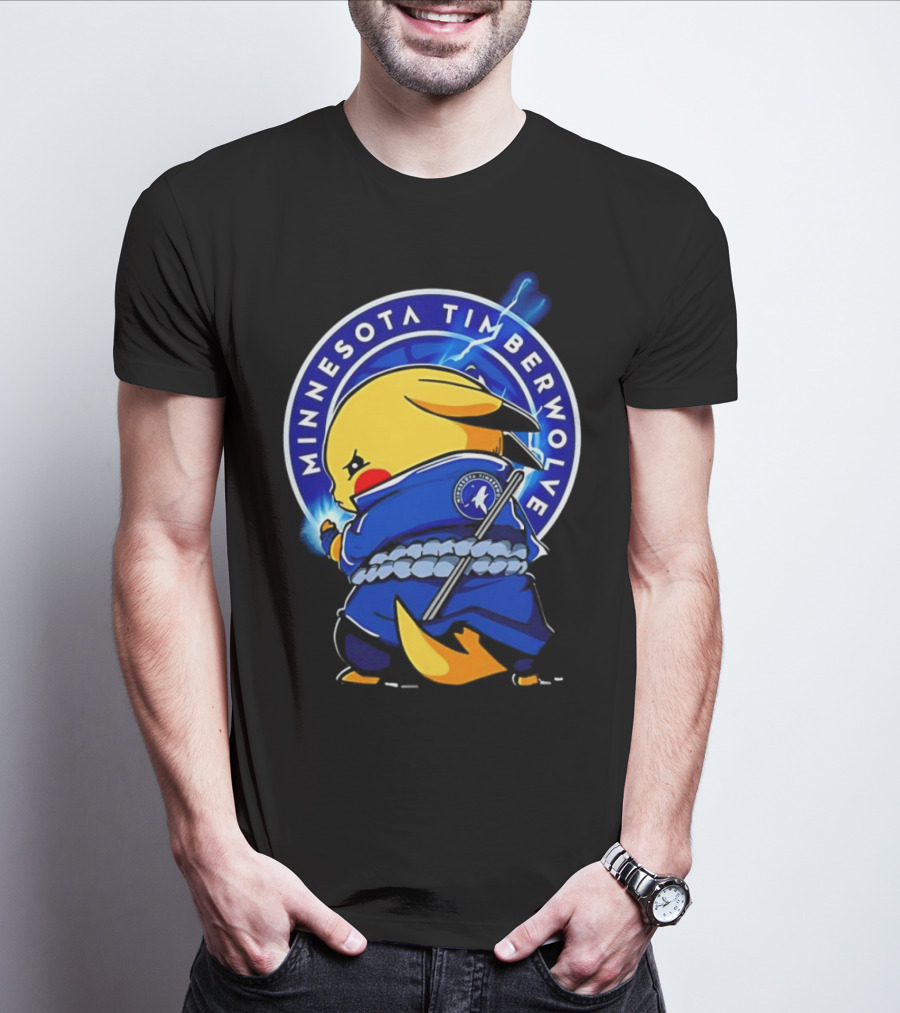 Minnesota Timberwolves Pikachu Uchiha Sasuke Crossover Lightning T-Shirt