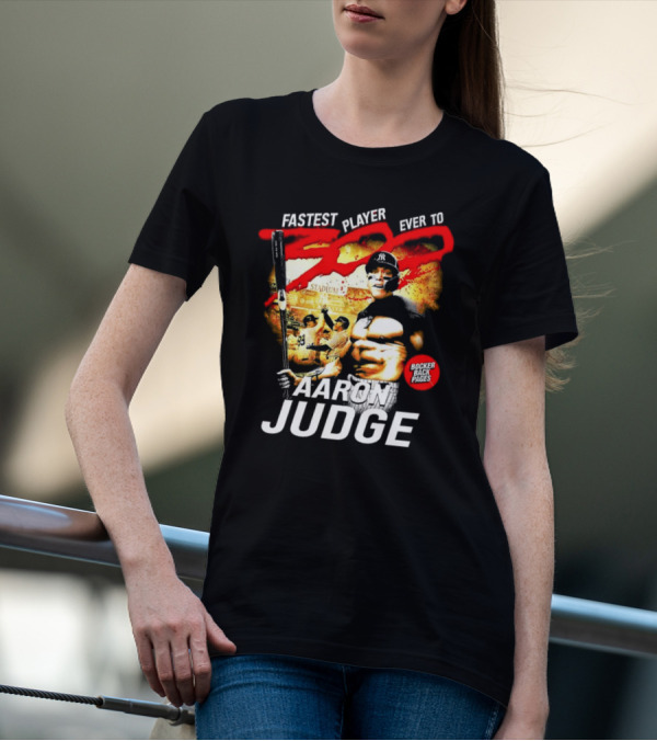 Fastest Player Ever To 300 Aaron Judge New York Yankees Bocker Back Pages T-Shirt