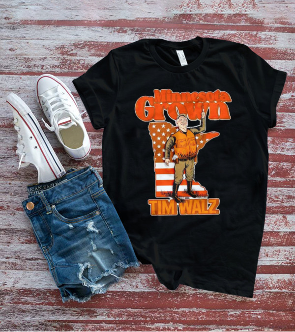 Minnesota Grown Tim Walz Thumbs Up American Flag State Outline T-Shirt