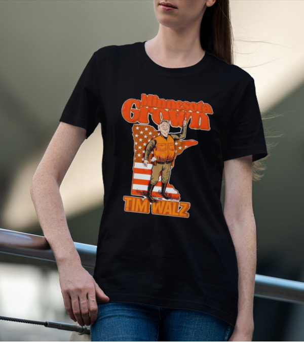 Minnesota Grown Tim Walz Thumbs Up American Flag State Outline T-Shirt