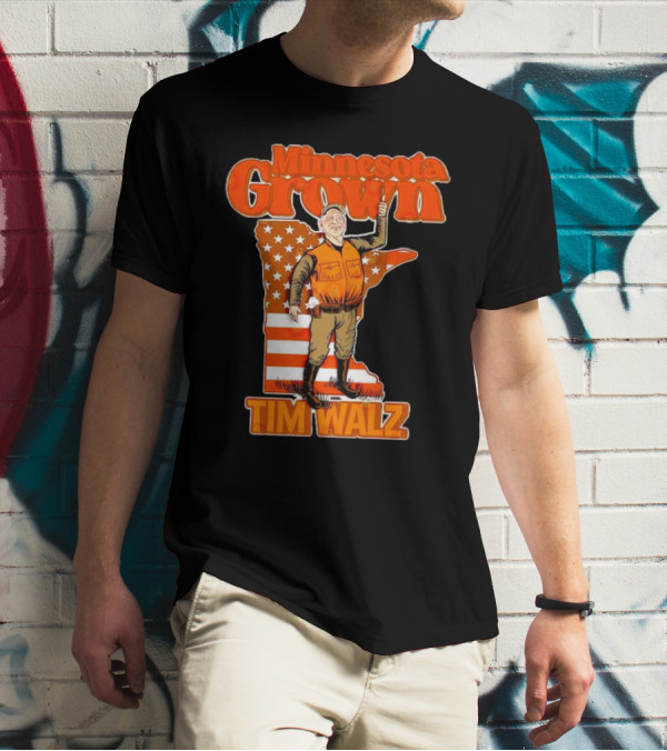 Minnesota Grown Tim Walz Thumbs Up American Flag State Outline T-Shirt