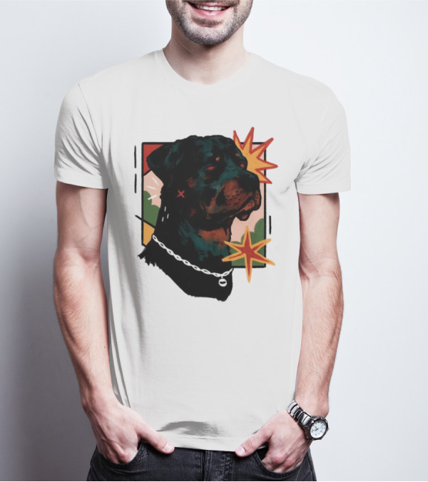 Rottweiler Pop Art Style With Starburst Elements T-Shirt