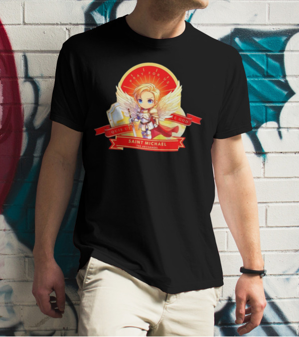 Saint Michael The Archangel Pray For Us Quis Ut Deus Cartoon T-Shirt