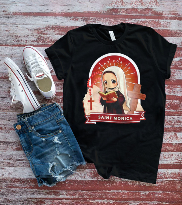Saint Monica Pray For Us Cartoon Hippo Theme With Book And Cross T-Shirt