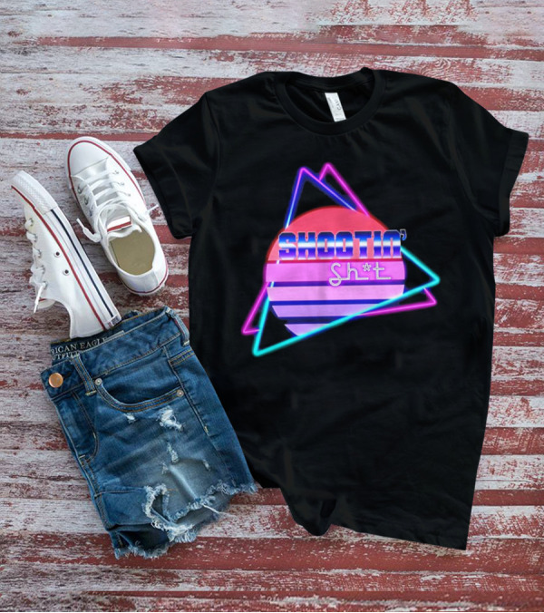 Shootin’ Sh*t Neon Retro 80's Style Triangles And Sunset Stripes T-Shirt