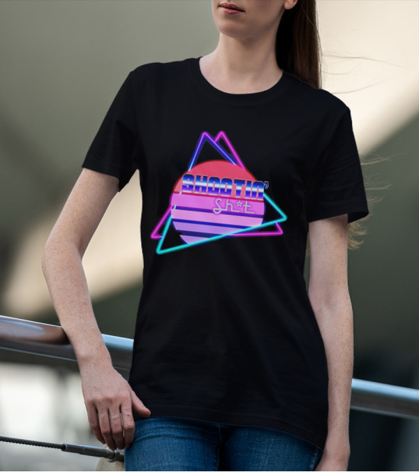Shootin’ Sh*t Neon Retro 80's Style Triangles And Sunset Stripes T-Shirt