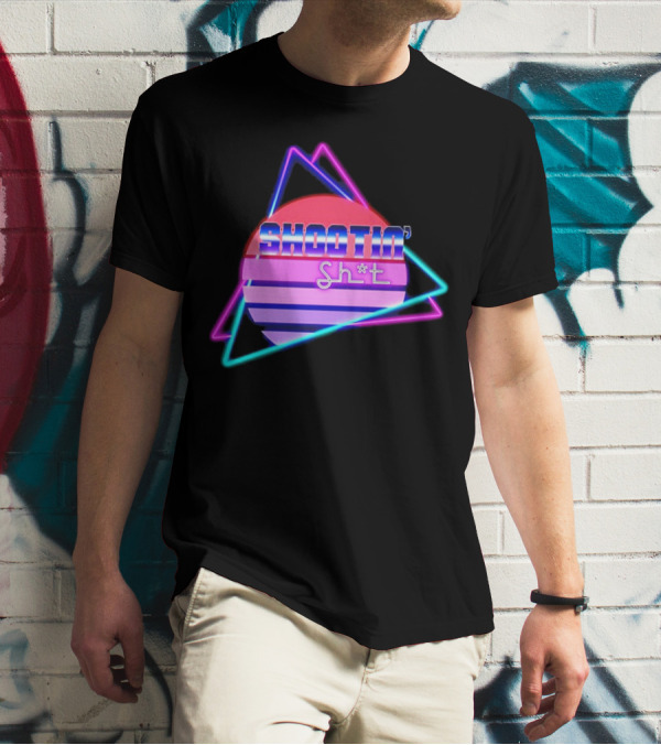 Shootin’ Sh*t Neon Retro 80's Style Triangles And Sunset Stripes T-Shirt