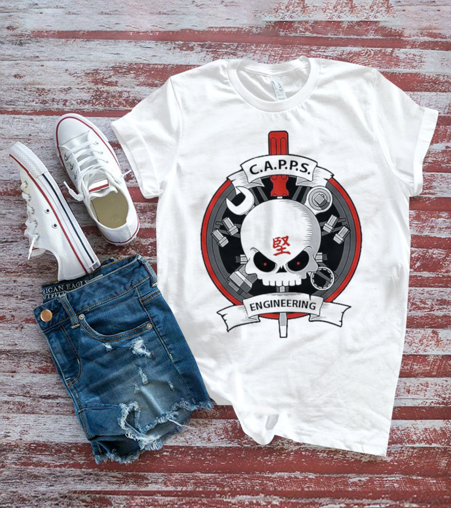 C.A.P.P.S. Engineering Skull With Tools And Red T-Shirt