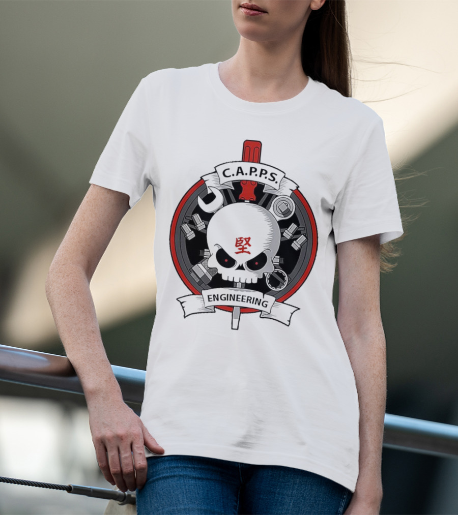 C.A.P.P.S. Engineering Skull With Tools And Red T-Shirt