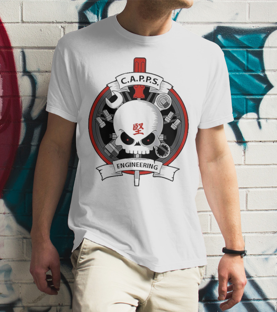 C.A.P.P.S. Engineering Skull With Tools And Red T-Shirt