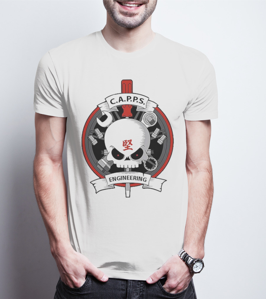 C.A.P.P.S. Engineering Skull With Tools And Red T-Shirt