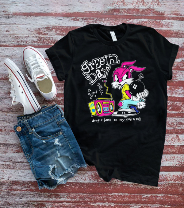 Green Day Drop A Bomb On My Rock ‘N’ Roll Pink Rabbit And Boombox T-Shirt