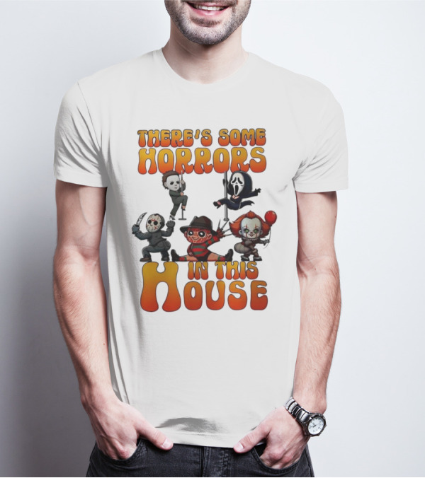 There's Some Horrors In This House Chibi Horror Movie Characters T-Shirt