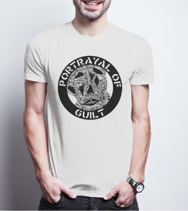 PORTRAYAL OF GUILT Circle Logo With Abstract Face T-Shirt