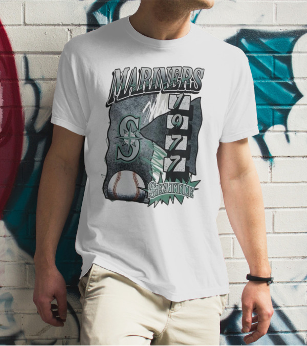 Seattle Mariners 1977 Vintage Overspray Baseball Logo Seattle T-Shirt
