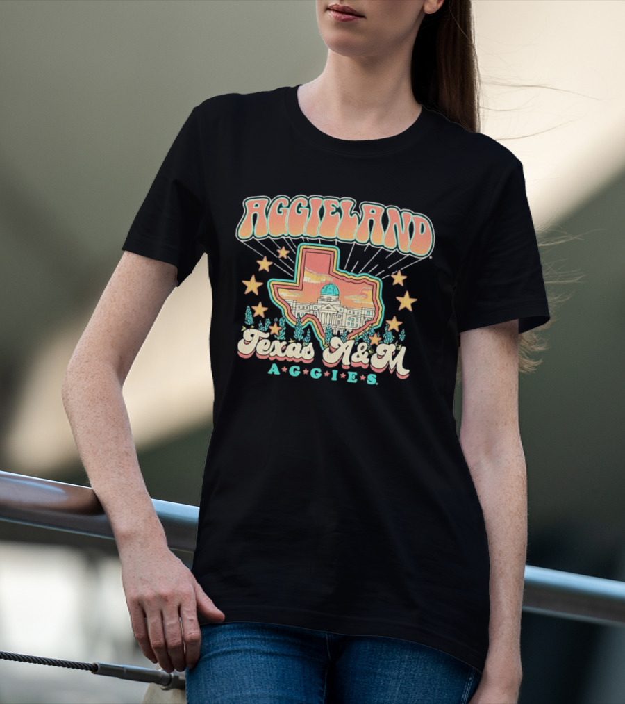 Aggieland Texas A&M Aggies Fiesta With Texas Outline And Stars T-Shirt
